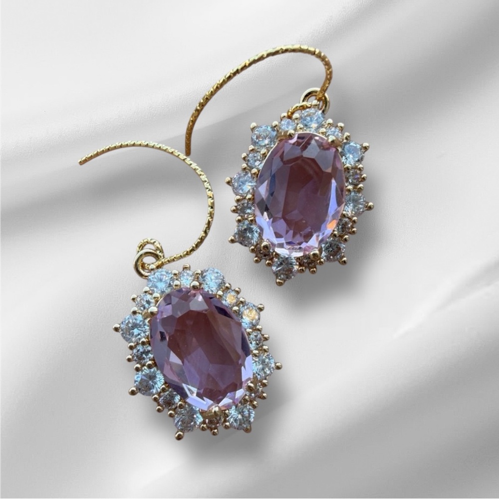 Princess Pink Halo Earrings • Oval Sparkle Drops